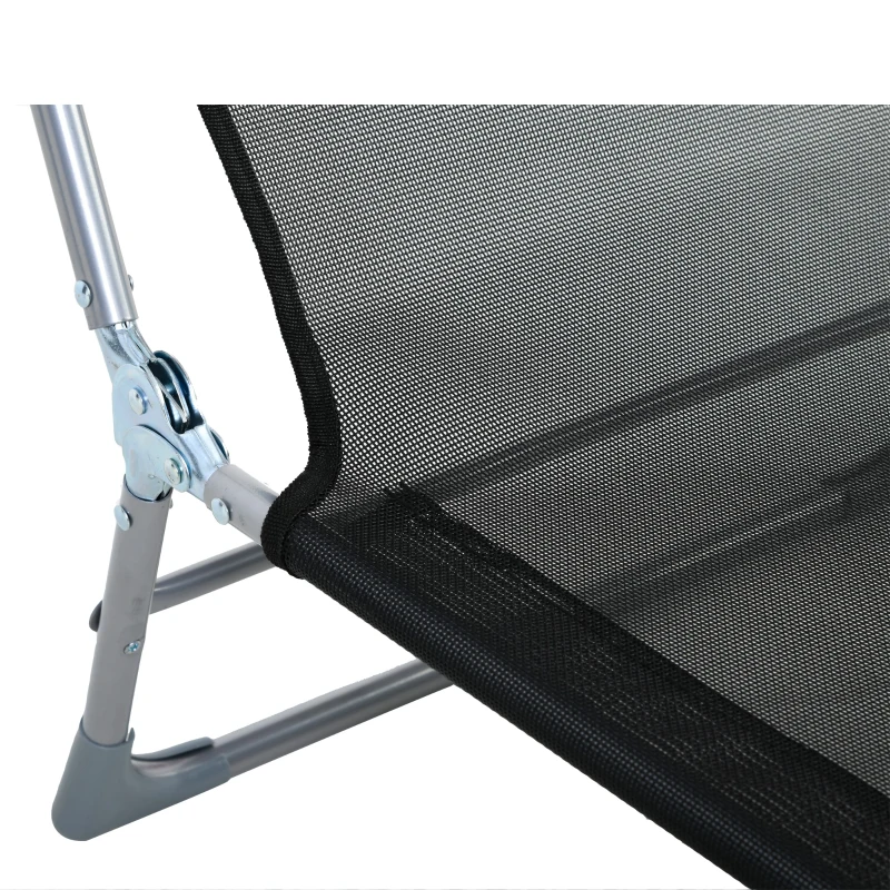 Outsunny Șezlong Pliabil cu Spătar Reglabil pe 5 Niveluri și Pernă, Șezlong de Grădină cu Material Texteline, pentru Plajă Piscină Grădină, 182x56x28 cm, Negru