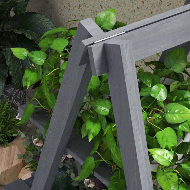 Outsunny Suport pentru Plante Vertical cu 3 Niveluri, din Lemn de Brad, 100x36x112 cm, Gri