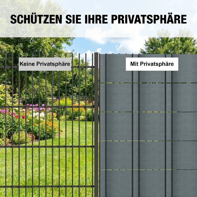Outsunny Sichtschutzstreifen 4er Set Kunststoff UV-beständiger wasserdichter Sichtschutz mit Befestigungsclips 140 m x 19 cm Grau