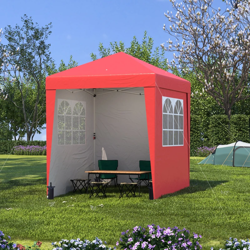 Outsunny Tonnelle barnum de jardin pop-up pliant réglable en hauteur protection UV 30+ 3 parois latérales rouge