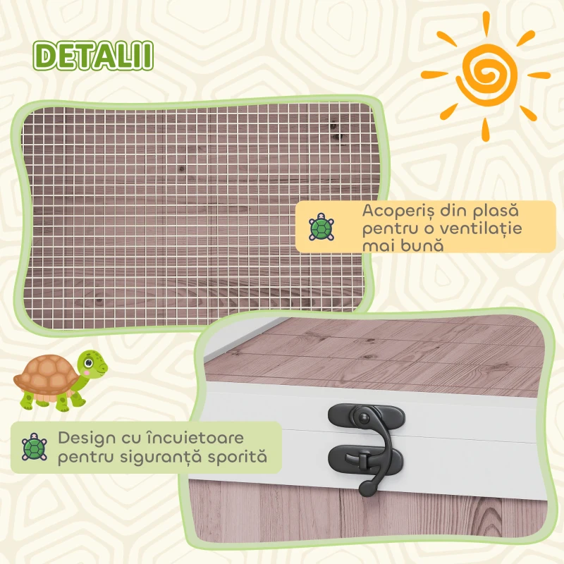 PawHut Căsuță pentru Țestoase de Uscat din Lemn de Brad cu Panou Rabatabil și 2 Spații Separate, Maro Deschis