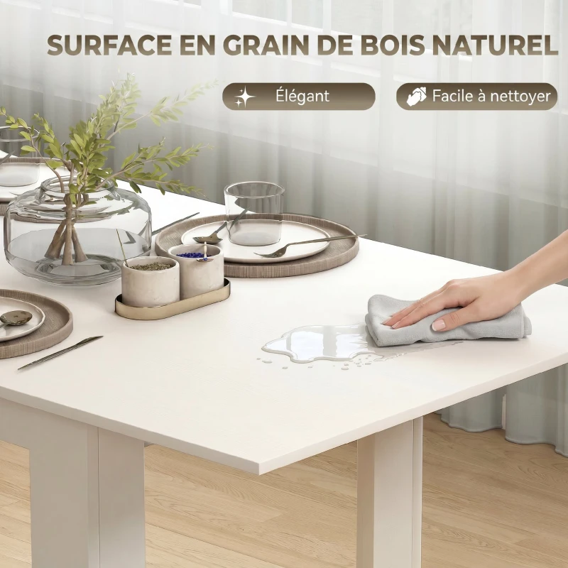 HOMCOM Table à manger extensible, table de cuisine rectangulaire, pour 6-8 personnes, 140-180 x 80 cm, blanc