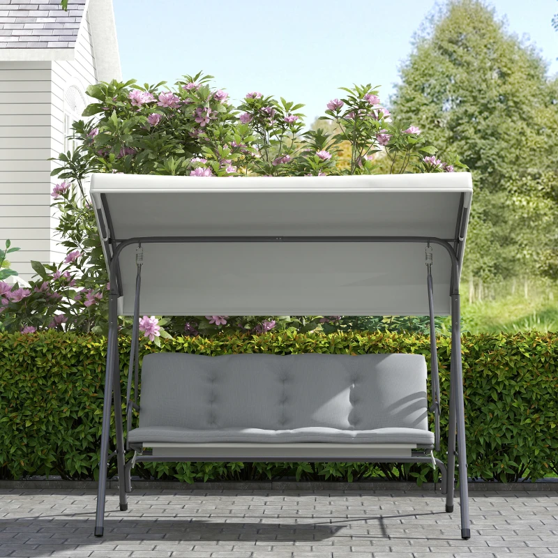 Outsunny Balancín de Jardín Exterior Columpio de 3 Plazas con Toldo Ajustable y Marco de Acero 172x110x156 cm Gris Claro