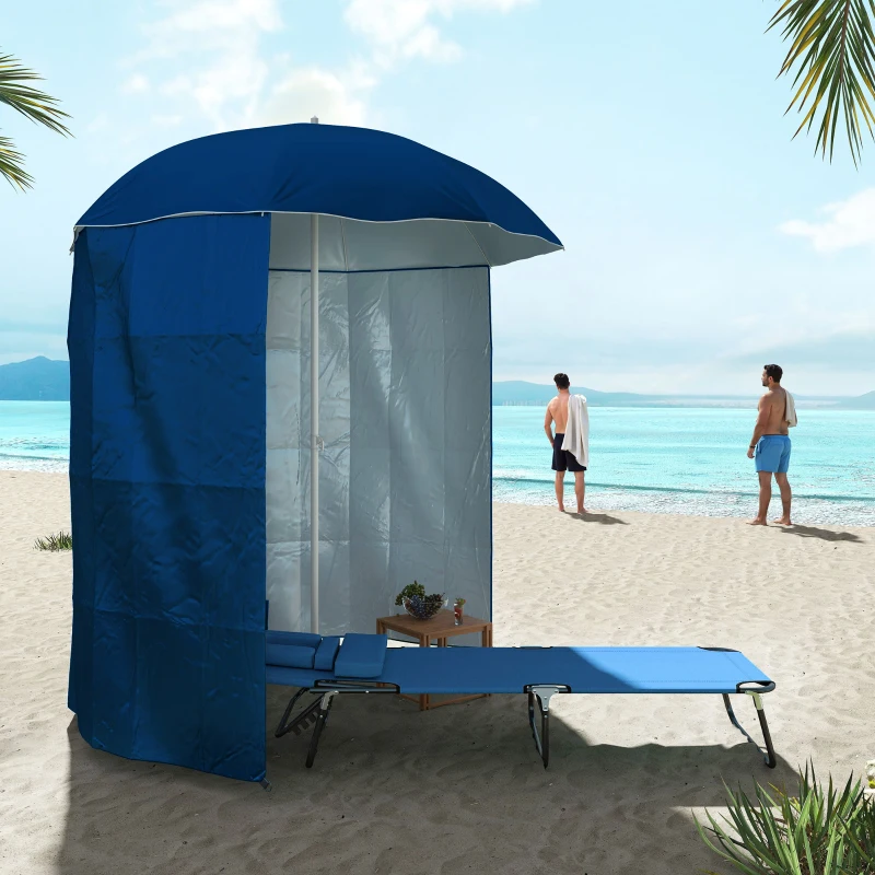 Outsunny Ombrellone da Spiaggia con Tenda Integrata, in Metallo e Poliestere, Ø220x220 cm, Blu