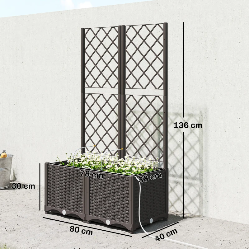 Outsunny 2er Set Spalier mit Pflanzkasten Blumenkasten mit Drainageloch Timer Bewässerungssystem 80 x 40 x 136 cm Braun