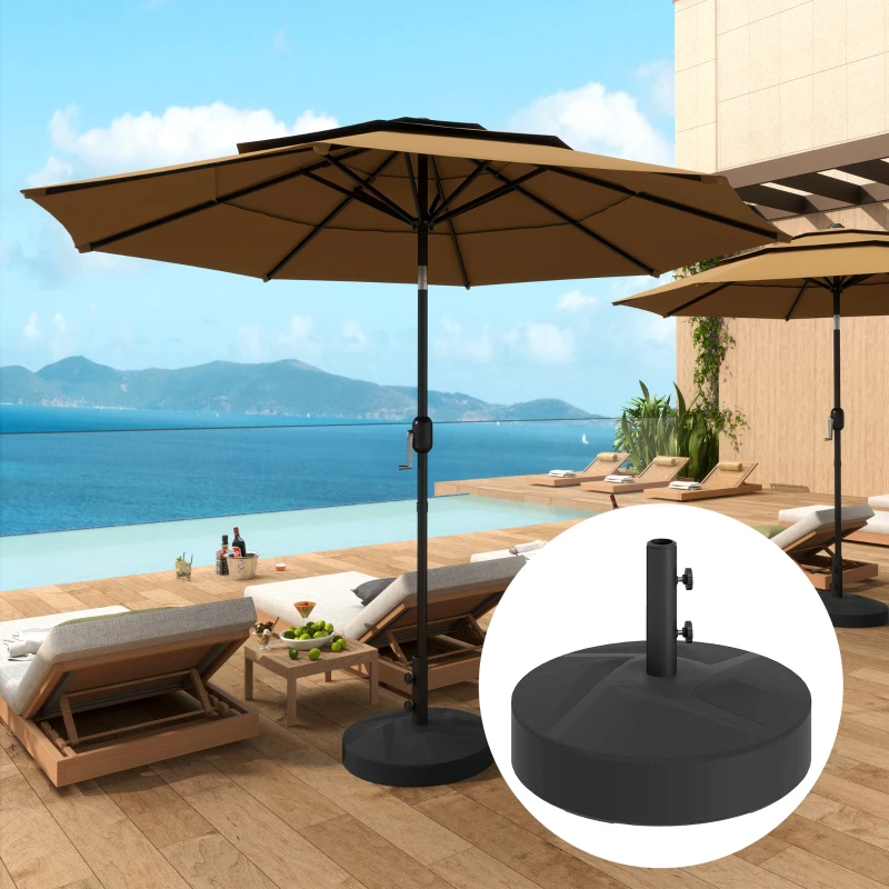 Outsunny Pied de parasol round, socle parasol extérieur à remplir avec 25 L d'eau / 30 kg de sable, 56 x 56 x 40 cm, noir