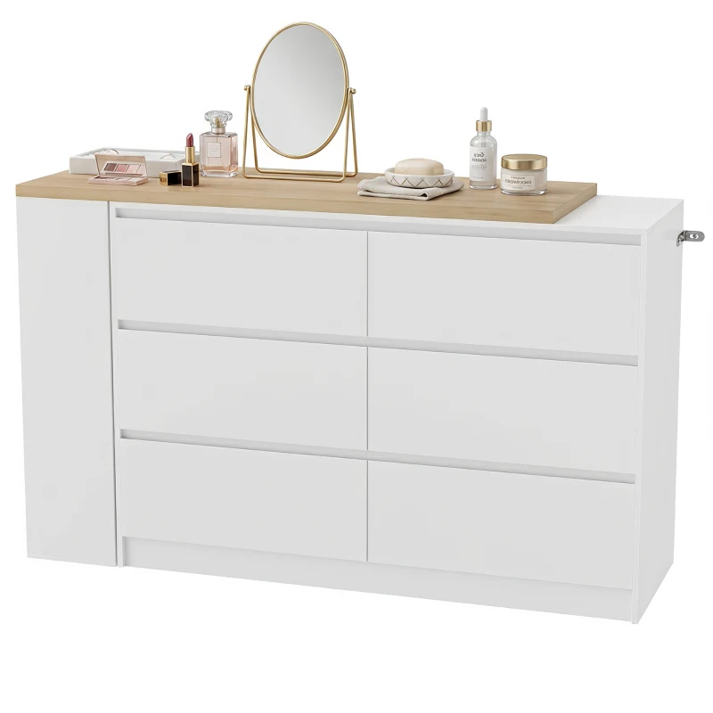 HOMCOM Vanity Table, Dressing Table with 6 Drawers and 3-Tier Shelf for Women and Girls, White