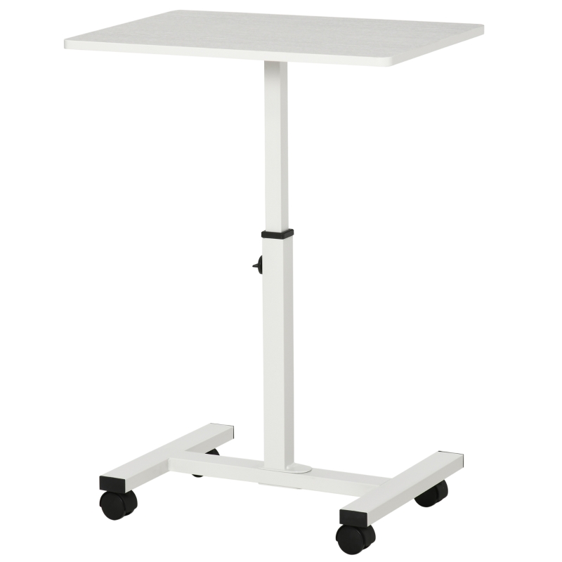 HOMCOM Mesa Auxiliar con Ruedas Mesita Lateral para Sofá Cama Altura Ajustable Marco de Metal y Frenos 60x40x52,5-84 cm Blanco