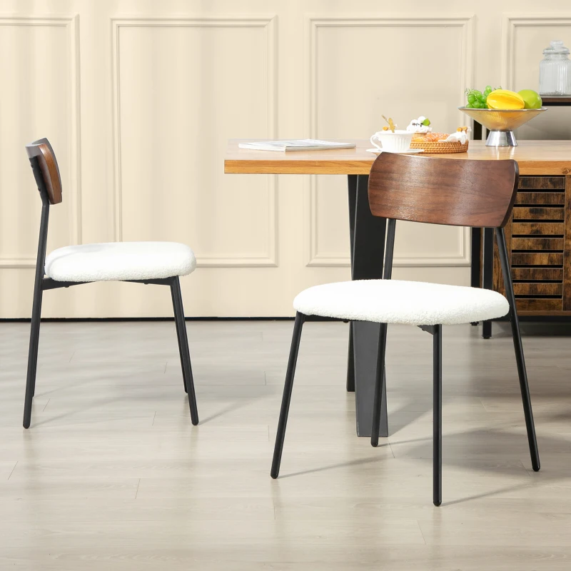 HOMCOM Conjunto de 2 cadeiras de sala de jantar com assento efeito bouclê, encosto curvo efeito madeira, interior, creme