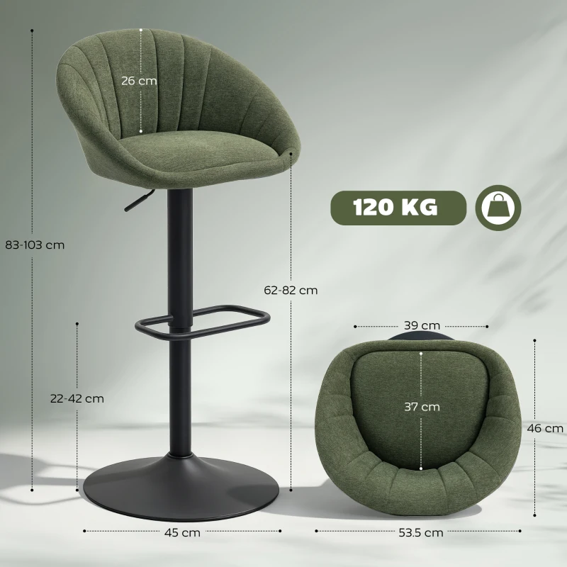 HOMCOM Set of Two Relaxed Tub Bar Stools - Dark Green