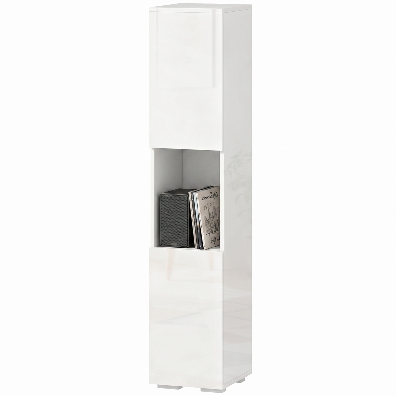 HOMCOM Mobile Multimediale Slim a 5 Ripiani con Ripiani Regolabili, Bianco