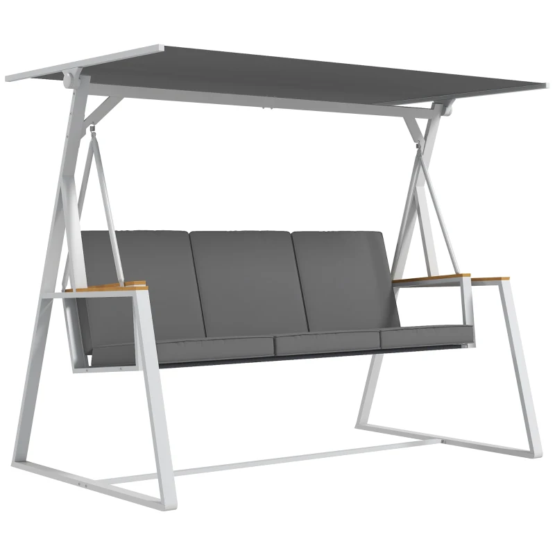 Outsunny Balancelle de jardin 3 places avec toit inclinaison réglable matelas fourni dim. 205L x 130l x 175H cm gris foncé