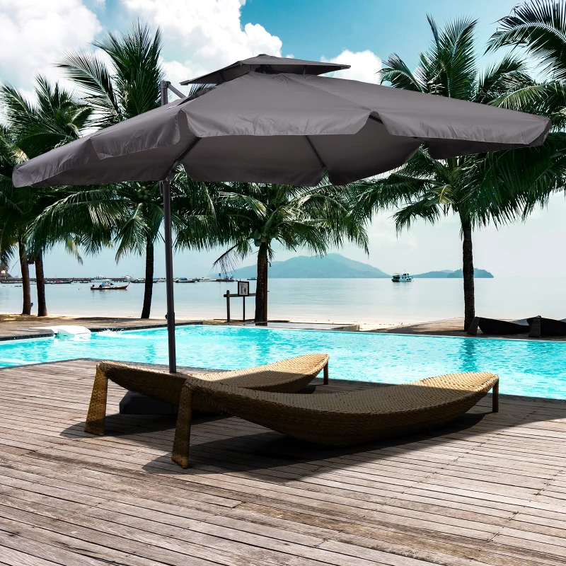 Outsunny Sonnenschirm UV30+ Ampelschirm Roma Schirm mit Ständer und 4 Gewichten inkl. Schutzhaube Alu Grau 270 x 270 x 260 cm