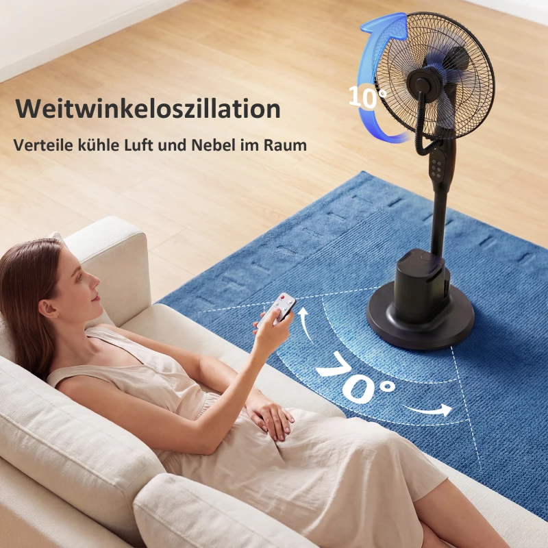 HOMCOM Stehventilator mit Sprühnebel, 70° Oszillation, 3 Geschwindigkeiten, 3 Modi, 3,5L Wassertank, Schwarz