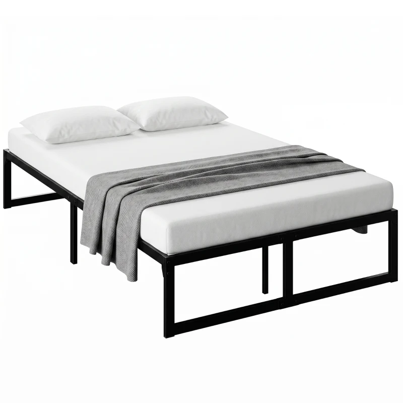 HOMCOM 4ft Small Double Bed Frame with Underbed Storage and Steel Slat Support, 32.5 cm Height, Noise-Free, Black