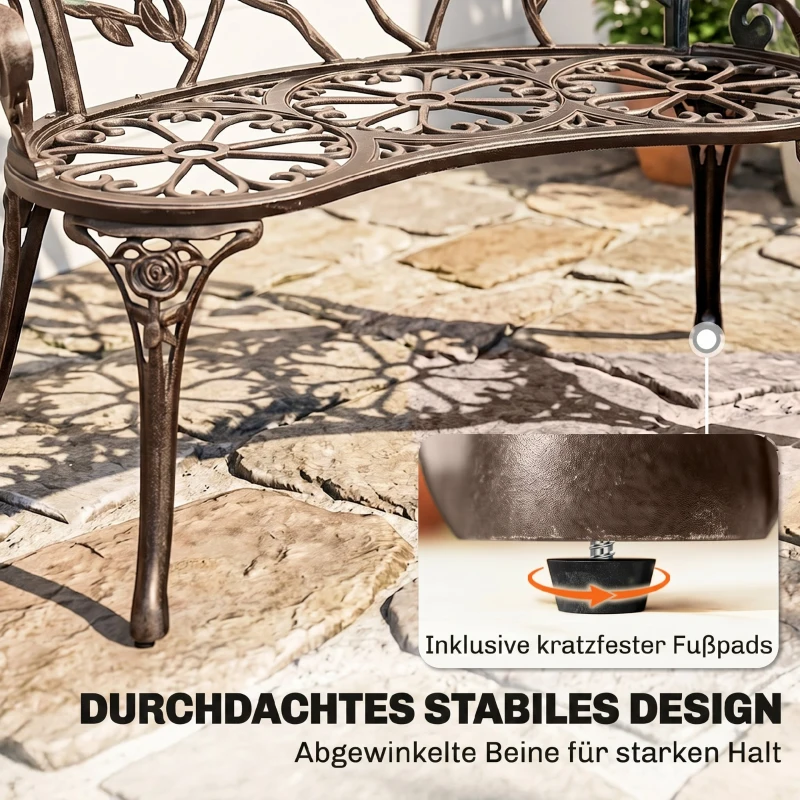 Outsunny Gartenbank 2-Sitzer aus Metall, Sitzbank im Retro Stil, Parkbank mit Blumenmuster 100 x 54 x 78 cm, Bronze