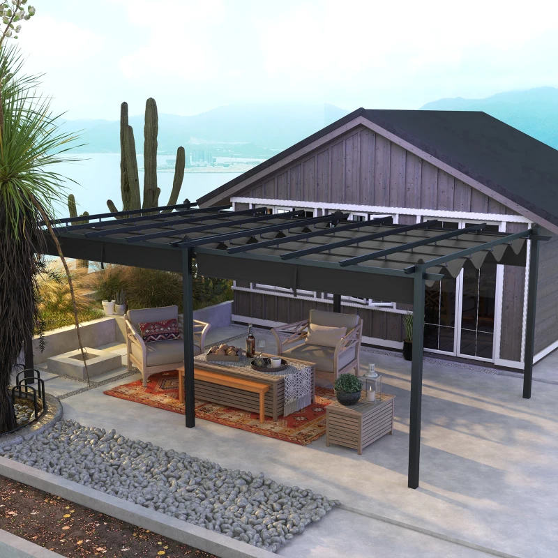 Outsunny Pergola rétractable 3,5 x 6 m pergola pour terrasse structure en aluminium + toile polyester - gris foncé