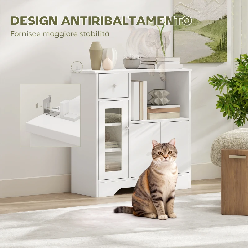 HOMCOM Credenza Buffet con Vano Aperto, Cassetto, 3 Ripiani e Armadietto a 2 Ante, in Legno, 80x30x82 cm, Bianco