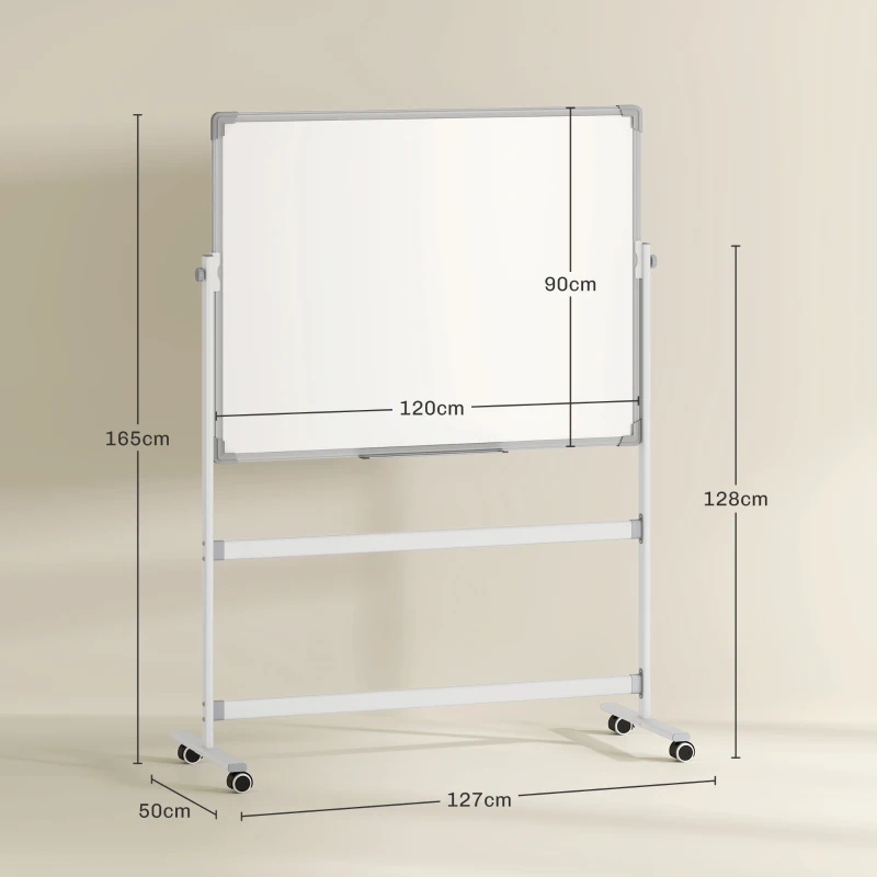 HOMCOM Lavagna Magnetica Bianca a 2 Facce con Accessori e 4 Ruote, in Alluminio e Acciaio, 127x50x165 cm