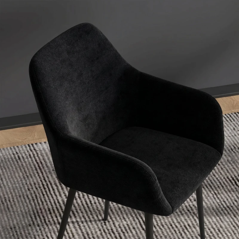 HOMCOM Set 2 Scaune Moderne pentru Sufragerie cu Brațe, Șezut Tapițat și Picioare din Oțel, 54x57x80 cm, Negru