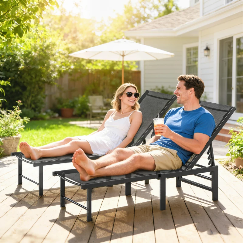 Outsunny Set of Two Reclining Sun Loungers - Black