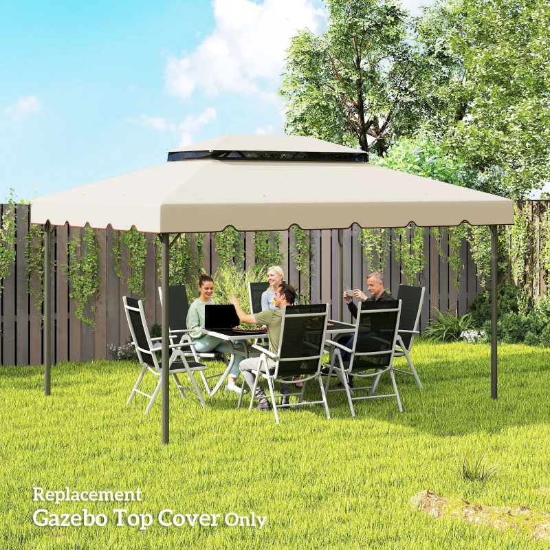 Outsunny Toile de rechange pour pavillon tonnelle tente toit de remplacement gazebo de jardin tissu polyester 4 x 3 m beige