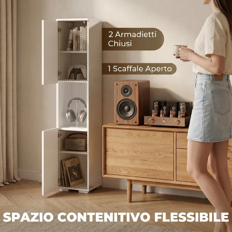 HOMCOM Mobile Multimediale Slim a 5 Ripiani con Ripiani Regolabili, Bianco