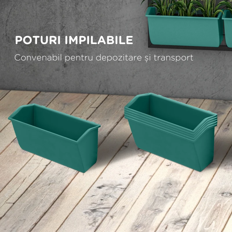 Outsunny Grădină Verticală de Perete pe 3 Niveluri cu 6 Ghivece, din Oțel și Plastic, 52x14x66 cm, Verde