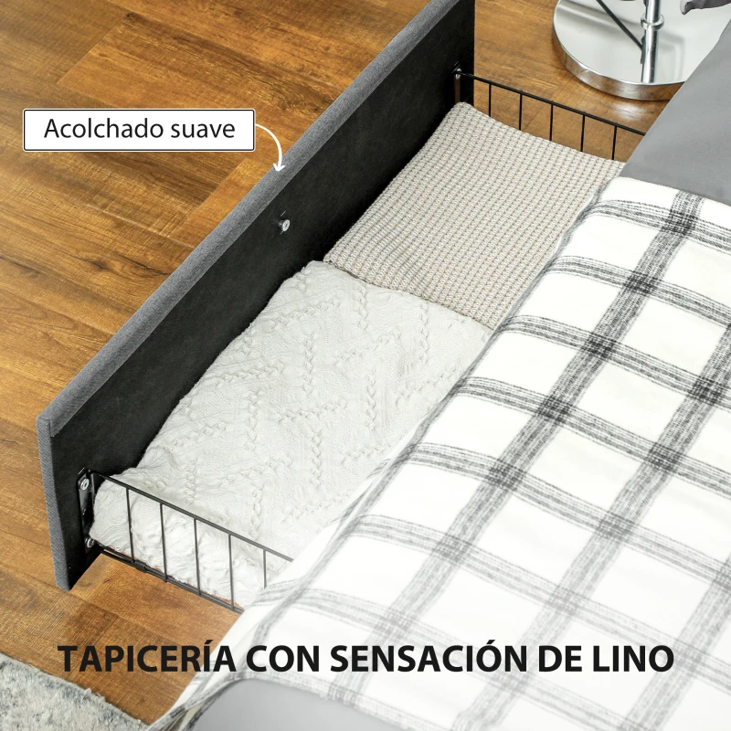 HOMCOM Cama Doble 140x190 cm Somier con 3 Cajones y Estructura de Metal Carga 363 kg Gris