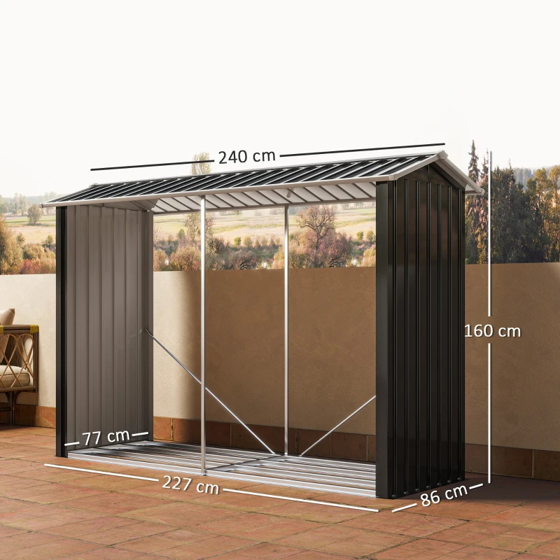 Outsunny Legnaia con Struttura in Acciaio Galvanizzato e Base rialzata, 240x 86x160cm, Nero