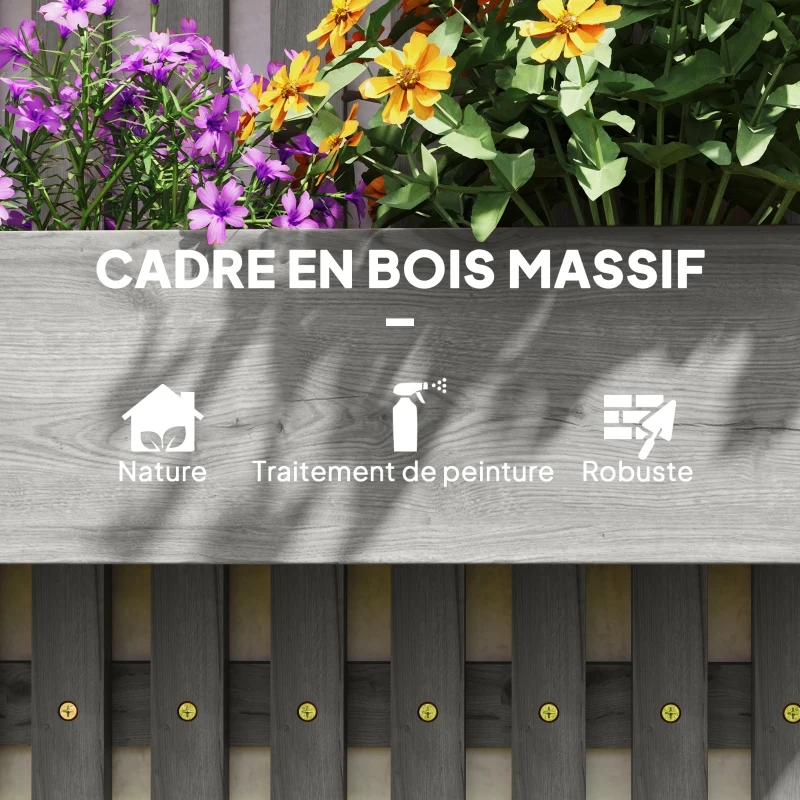 Outsunny Jardinière murale potager avec 3 bacs en bois massif amovibles, tissu non tissé, 60 x 16 x 80 cm gris