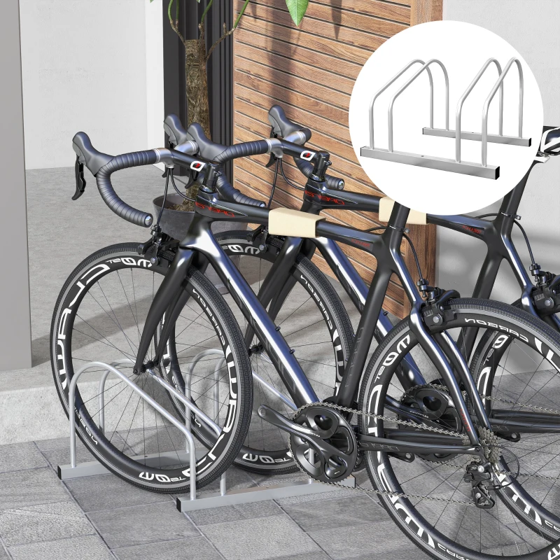 SPORTNOW Rastrelliera per 2 Biciclette in Acciaio con Posizione Regolabile, 50x34x27.5 cm, Argento
