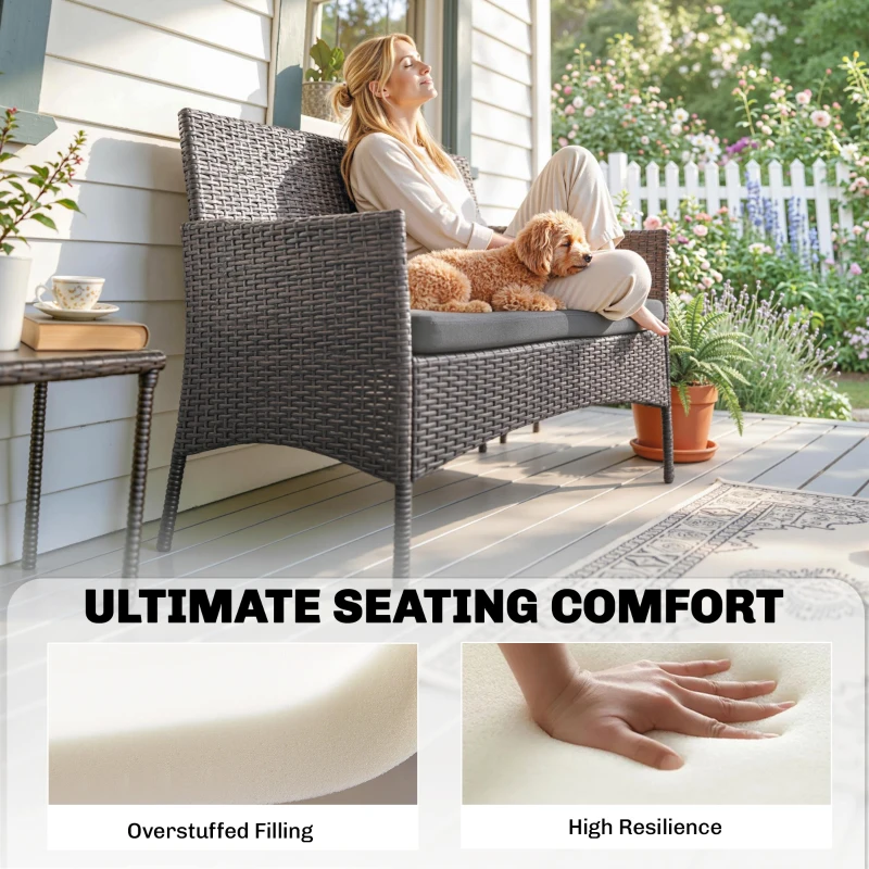 Outsunny Outdoor Seat Cushion Pads for Rattan Furniture, 3 PCs Garden Furniture Cushions, Dark Grey