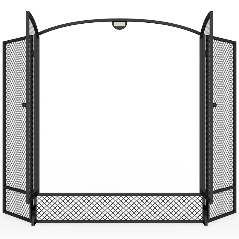 HOMCOM Pare-feu de Cheminée Pliable 3 Panneaux, 2 Portes, Style Moderne, Pare-Étincelles Cheminée en Métal, 122x10x75cm, Noir