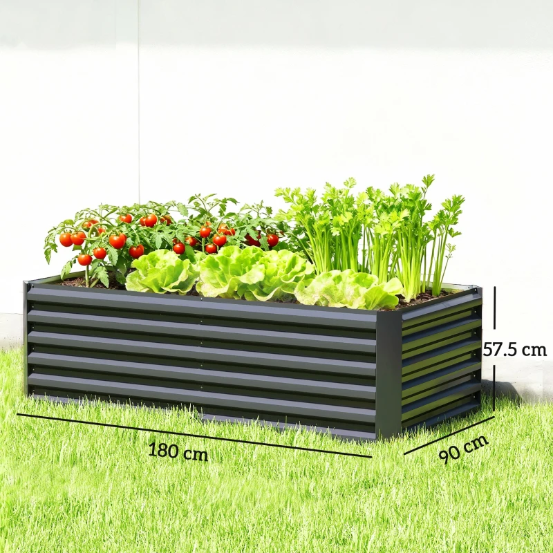 Outsunny Strat Ridicat pentru Grădină cu Bază Deschisă și Margini Rotunjite, 180x90x57,5 cm, Gri Închis