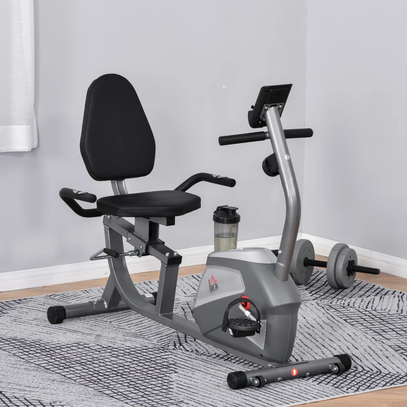 HOMCOM Liegeergometer mit LCD-Anzeige 8 stufig einstellbarem Magnetwiderstand Liegefahrrad Heimtrainer mit Herzfrequenzsensoren, verstellbarer Rückenlehne, Sitzergometer für Senioren bis 110 kg