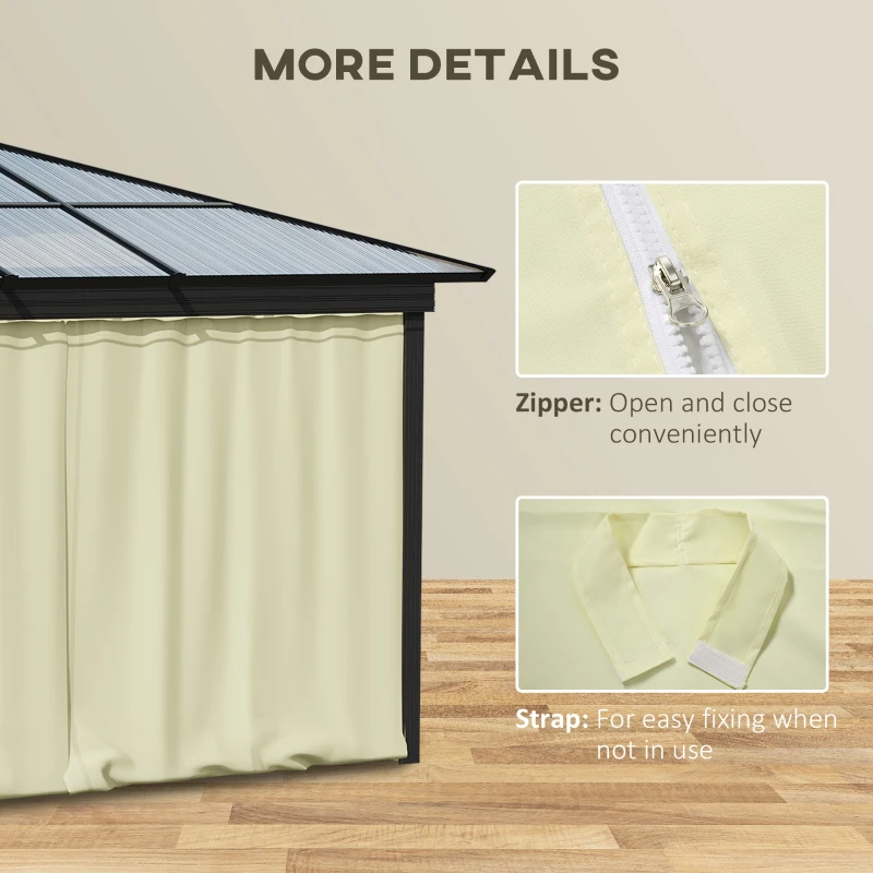 Outsunny Replacement Gazebo Curtains 4-Panel Sidewalls with Zipper for 3 x 3 (M) Yard Gazebos Canopy Tent, Beige