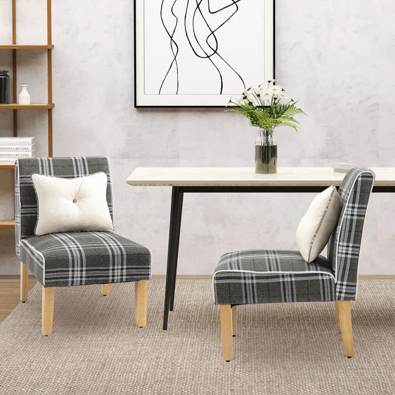 HOMCOM Modern Dining Chairs Set of 2, Accent Chair with Patterned Upholstery, Throw Pillows and Rubber Wood Legs, for Kitchen Living Room, Grey