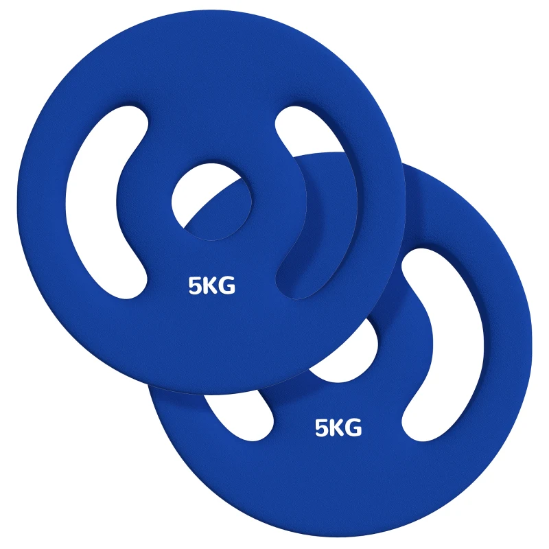 SPORTNOW 2x5 kg Placas de Peso com Pegadas Práticas Conjunto de Pesos para Casa Ginásio Treino de Força Azul