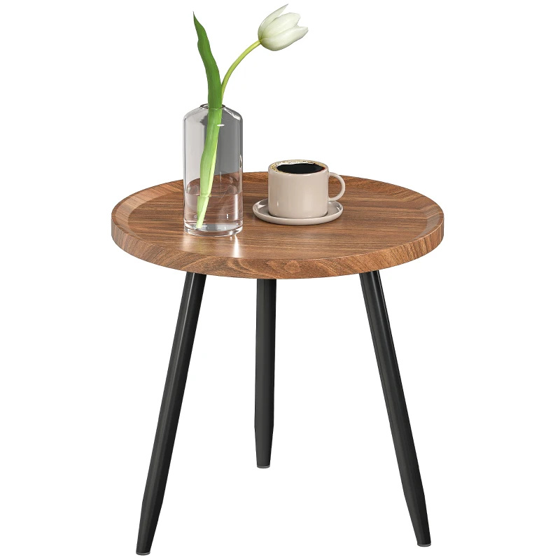 HOMCOM Table basse salon ronde, table d'appoint moderne avec cadre en acier, pour salon, chambre, Ø 40 x 39 cm, bois de noyer