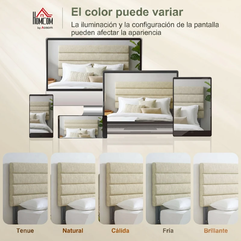 HOMCOM Cabecero de Cama 140 cm Tapizado en Lino Altura Ajustable de 3 Niveles 106/116/126 cm Montado a la Pared Beige