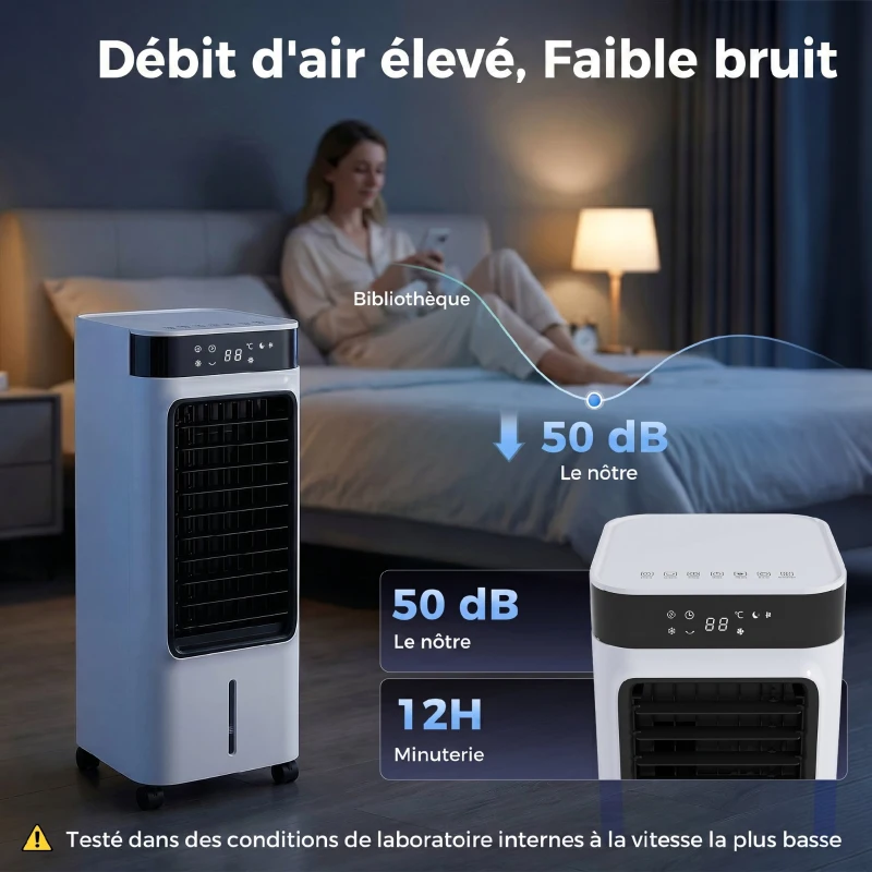 HOMCOM Refroidisseur d'air portable 3 en 1 refroidisseur humidificateur et ventilateur, 3 vitesses 3 modes, blanc