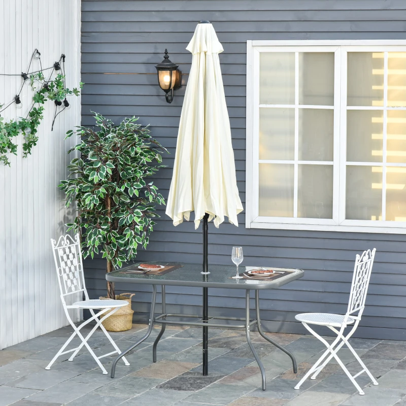 Outsunny Tavolo da Giardino in Metallo e Vetro con Foro Ombrellone 120x80x70cm