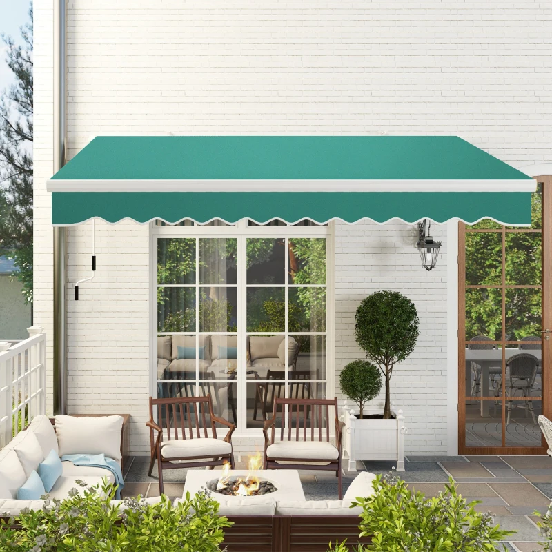 Outsunny Tenda da Sole per Esterno Avvolgibile a Manovella in Metallo e Alluminio, 4x2.5m, Verde Scuro