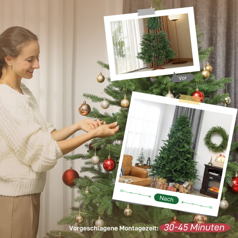 HOMCOM Künstlicher Weihnachtsbaum, realistisches Aussehen, klappbare Zweige, Holzsockel