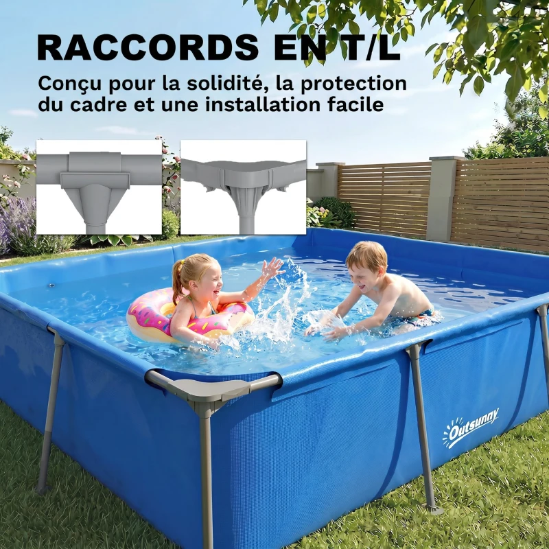 Outsunny Piscine Tubulaire Rectangulaire et Piscine Hors Sol avec Pompe Structure Stable en Acier 260x181x67 cm Bleu