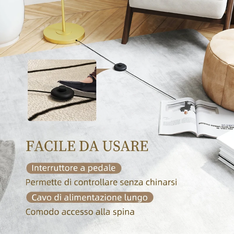 HOMCOM Lampada da Terra Arcuata con Paralume in Tessuto Effetto Lino e Acciaio con Interruttore a Pedale, Oro