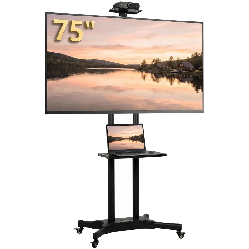 HOMCOM Stojak TV na kółkach do telewizorów 81,3–190,5 cm Regulowany stojak TV z 2 półkami, metal, max. VESA 400x600mm
