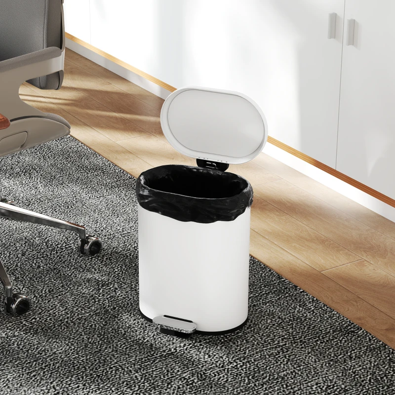 HOMCOM Mülleimer 12L Treteimer Abfalleimer mit Deckel, Fußpedal, Inneneimer, Soft-Close-Funktion, 30 x 25,5 x 37,5 cm, Weiß
