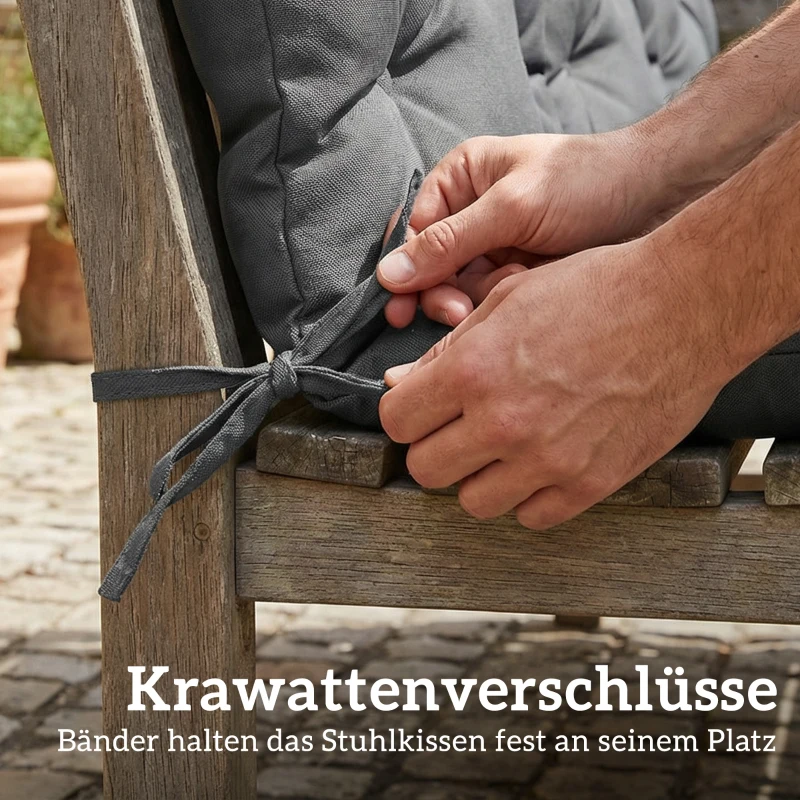 Outsunny Bankauflage 150x100x10 cm 3-Sitzer Bankkissen mit Bändern, Rückenlehne UPF30+ mit Seitentasche， dunkelgrau